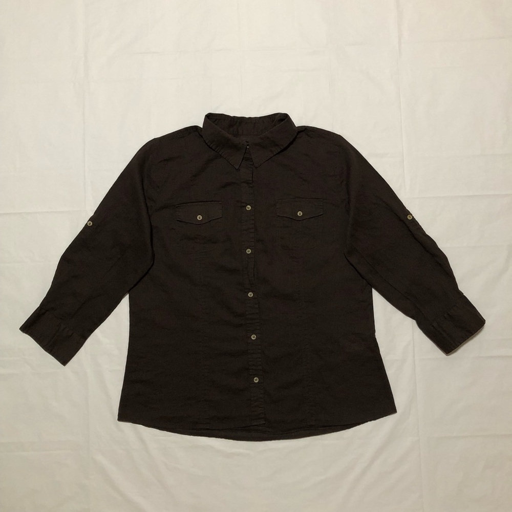 Dockers Women’s Long / Half Sleeve Collared Button-Down Brown Shirt XL